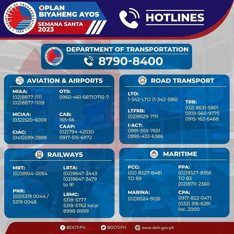 List Of Hotlines Of The Department Of Transportation (DOTr) - PITX ...